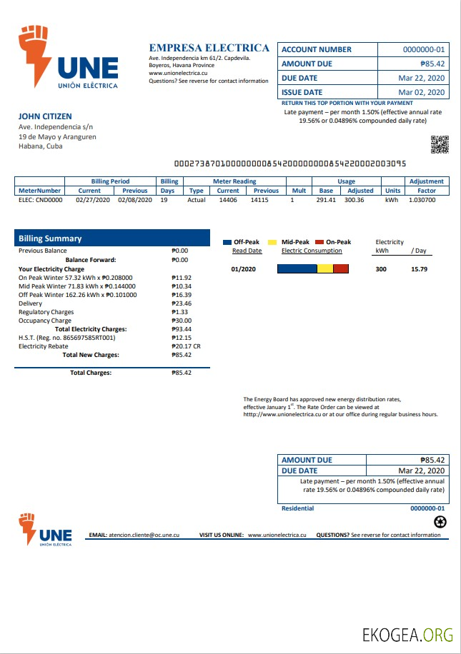Cuba Empresa Electrica utility bill